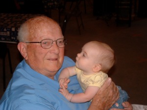 Baby Joy with her Great-Grandpa, 2007